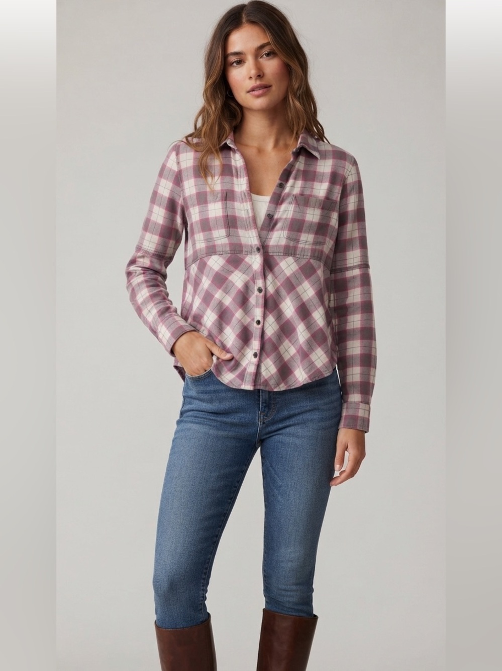 Free People We The Free Plaid Button-Up Shirt Size S
